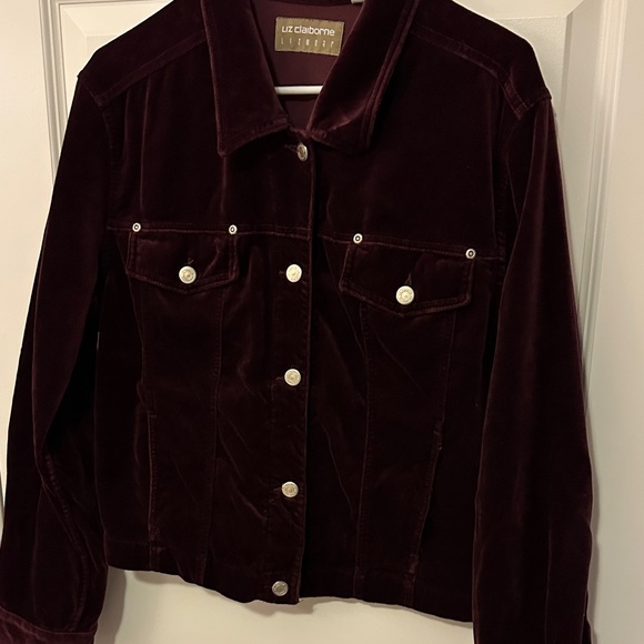 Liz Claiborne Women's Velvet Jean Jacket - Dark Maroon - Picture 1 of 10